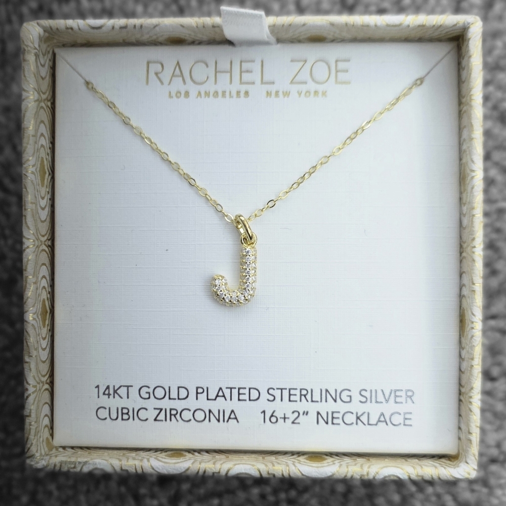 Rachel Zoe Letter "J" Necklace, 14K Gold Plated Sterling Silver